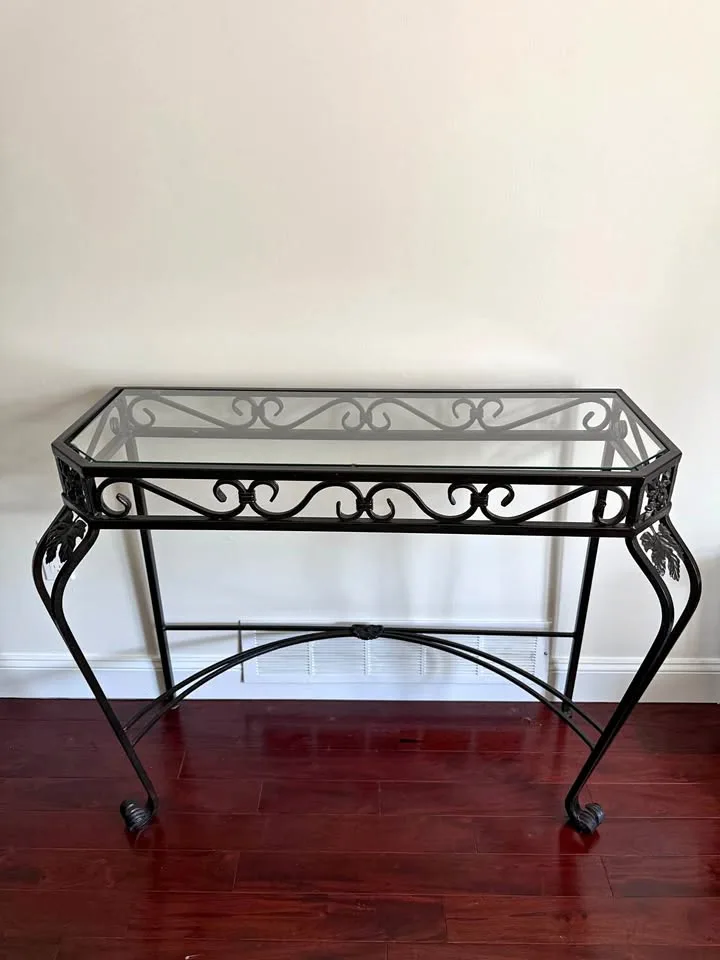 Vintage Console Table - Wrought Iron & Glass thumbnail