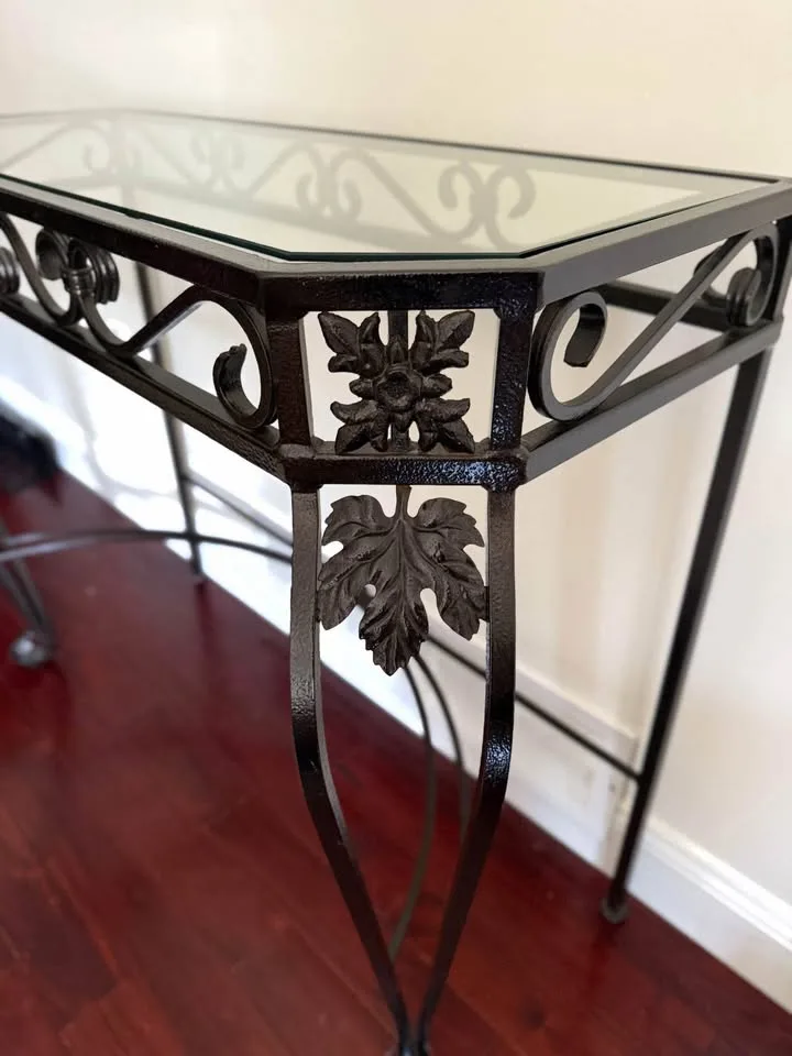 Vintage Console Table - Wrought Iron & Glass image indicator(2)