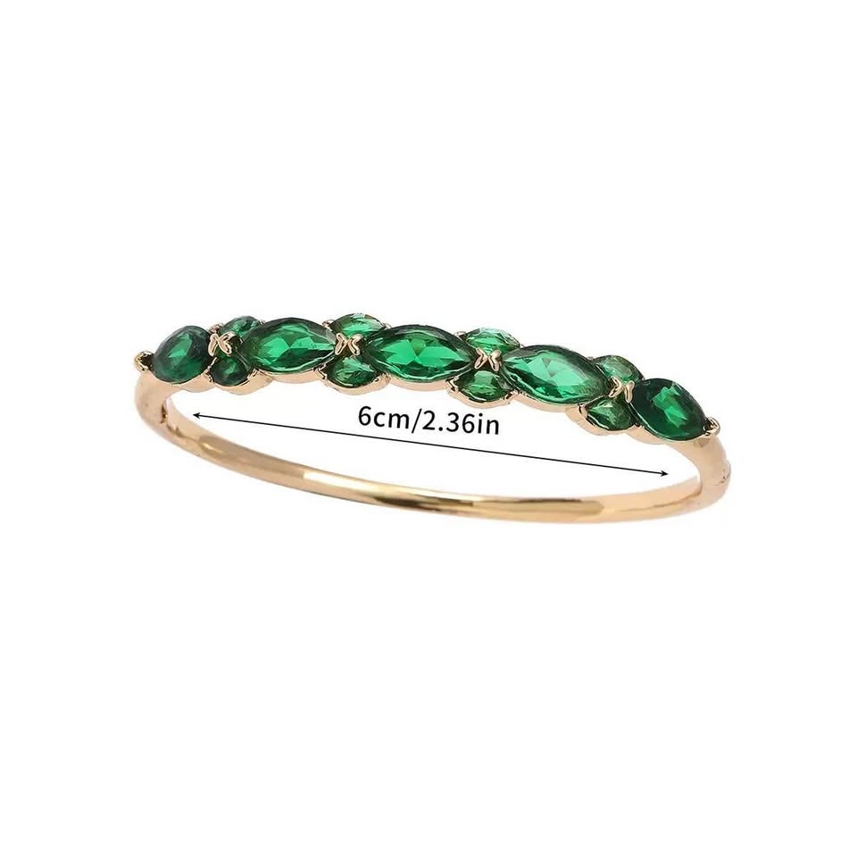 Gold-Plated Bangle Bracelet w/ Green Gemstones - photo 3