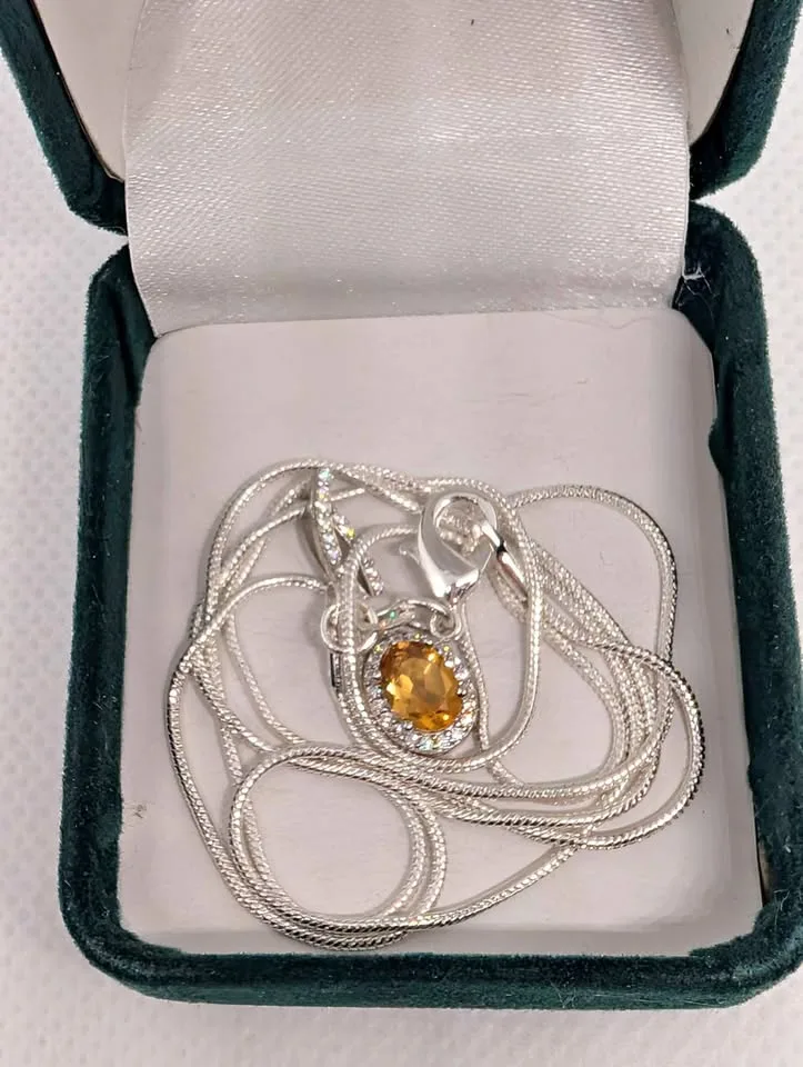 Natural Yellow Citrine 925 pendant with 925 Silver chain thumbnail