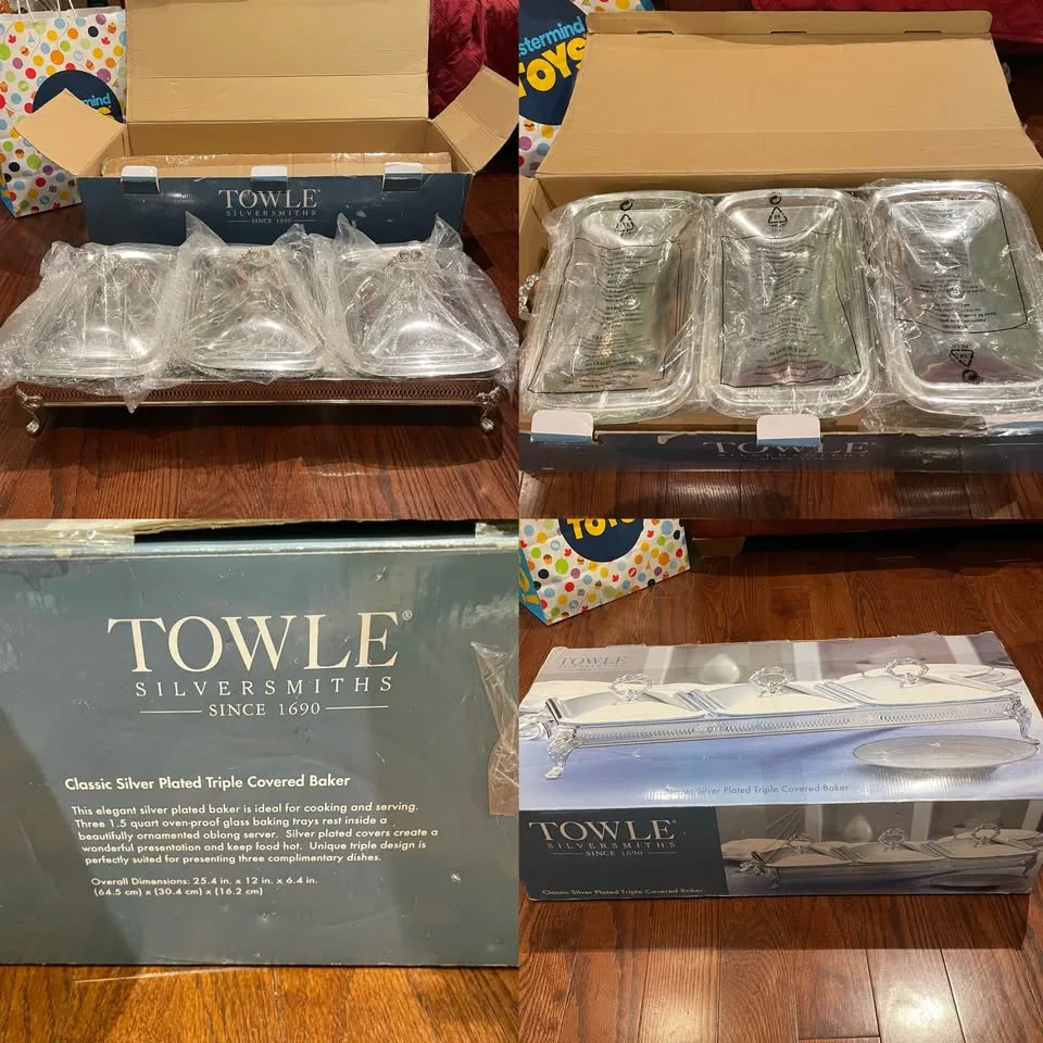 3-Dish Silver Plated Buffet Server with Glass Dishes – Vintage image indicator(10)