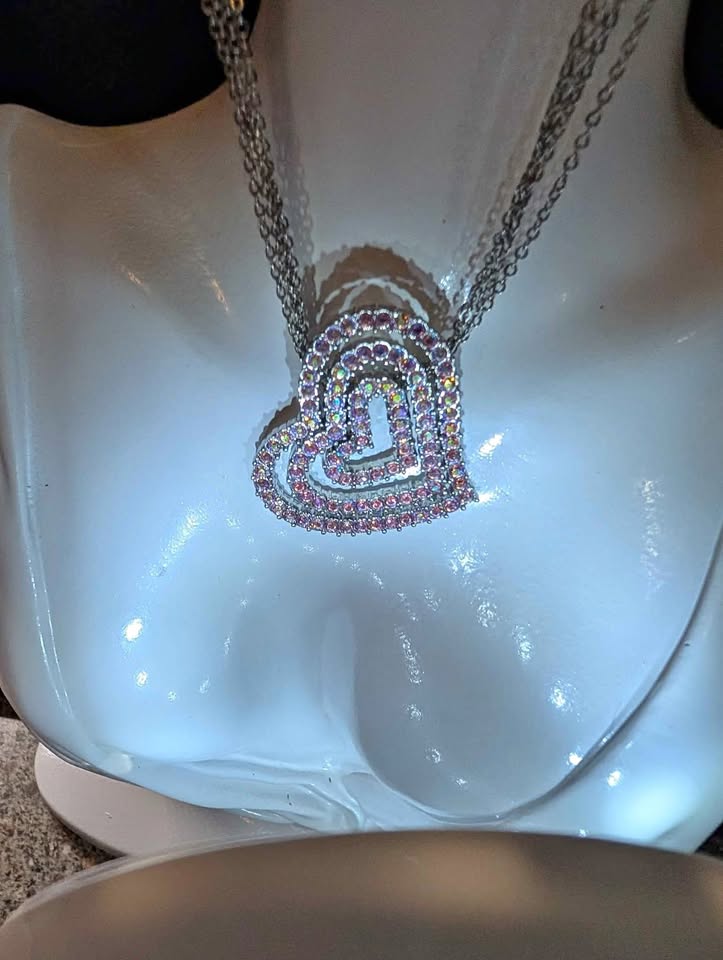 Designer 1970s/80s signed pink  hearts necklace earrings