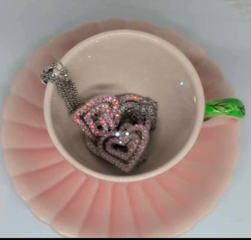 Designer 1970s/80s signed pink  hearts necklace earrings - photo 2