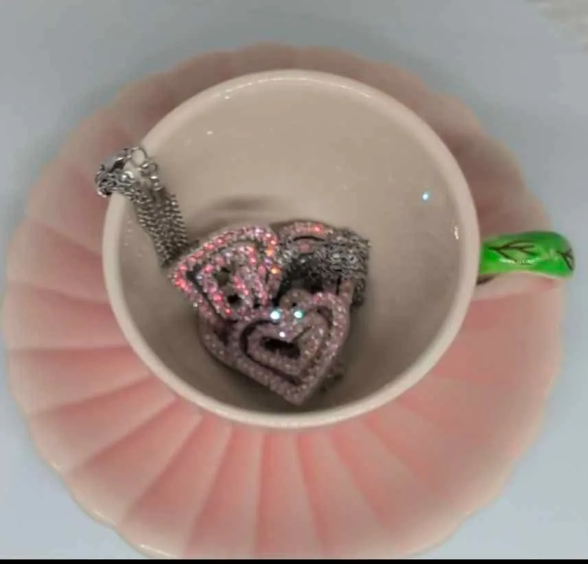 Designer 1970s/80s signed pink  hearts necklace earrings image indicator(2)