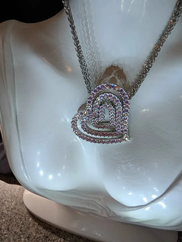 Designer 1970s/80s signed pink  hearts necklace earrings image indicator(5)