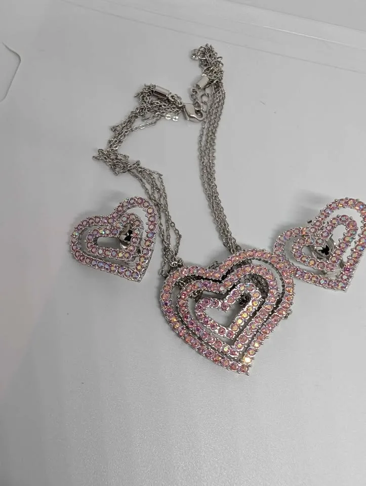 Designer 1970s/80s signed pink  hearts necklace earrings image indicator(6)