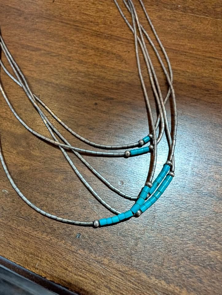 Sterling liquid silver 5 strand necklace genuine turquoise