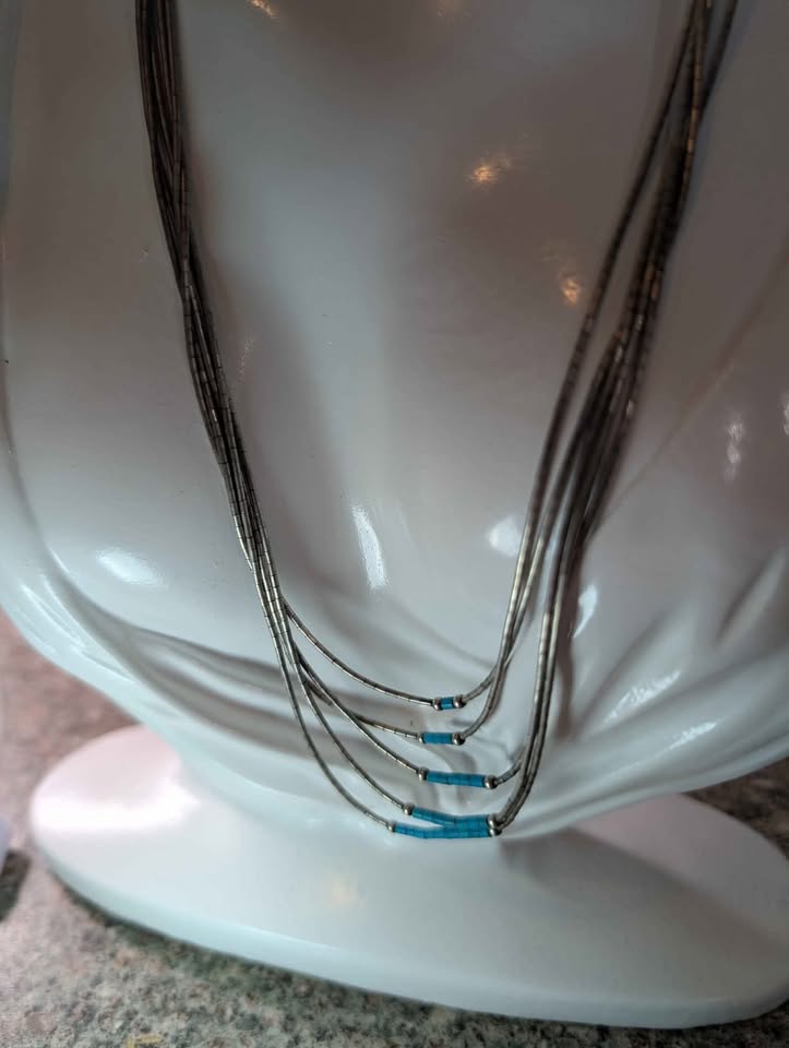 Sterling liquid silver 5 strand necklace genuine turquoise - photo 2