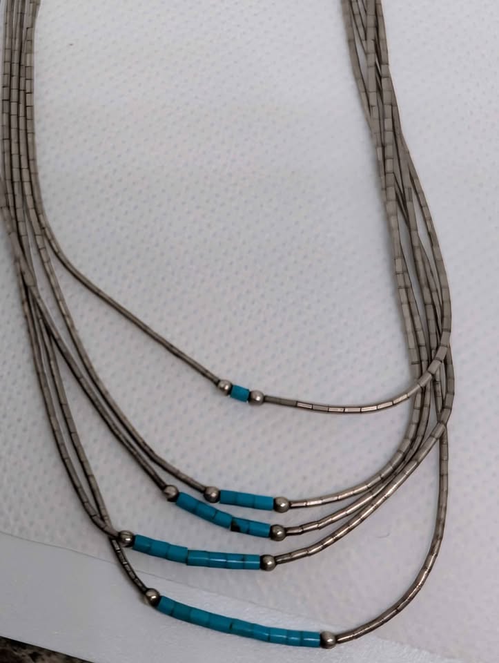 Sterling liquid silver 5 strand necklace genuine turquoise - photo 4