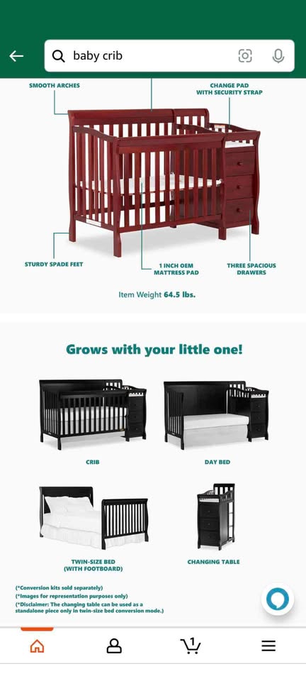 Convertible Baby Crib With Changing Table, Storage and Mattress - photo 3