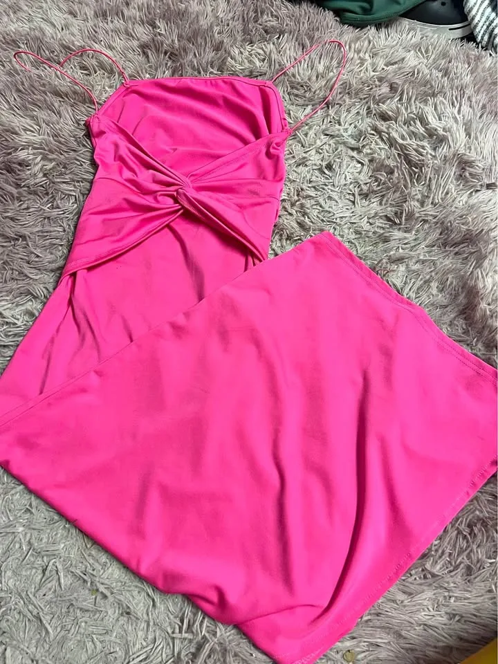Pink backless twisted camo dress