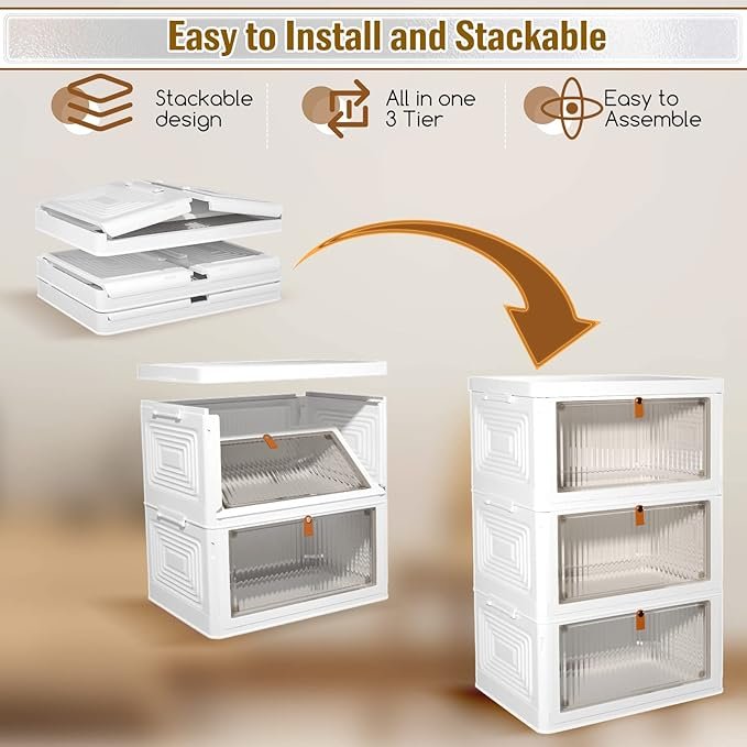 3 Tier Storage Bins with Lid, Stackable Storage Boxes - photo 3