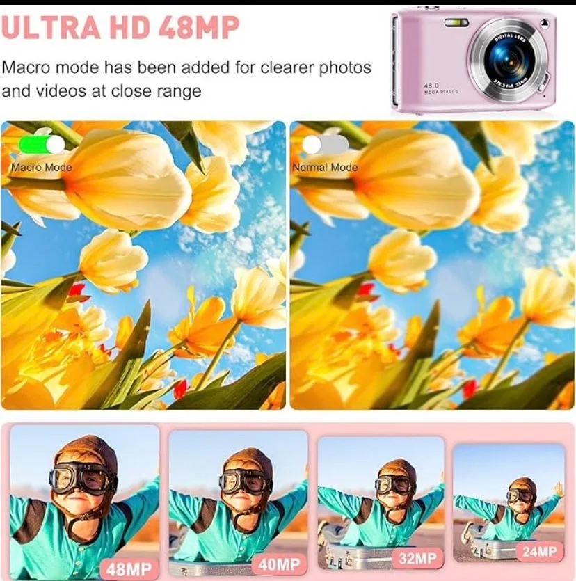 Pink Digital Rechargeable Camera with SD card image indicator(4)
