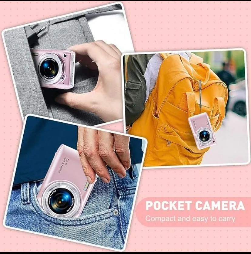 Pink Digital Rechargeable Camera with SD card image indicator(5)