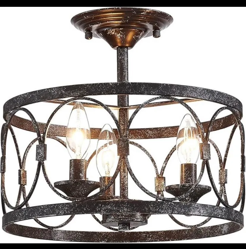 3 Light Flush Mount Metal Chandelier image indicator(2)