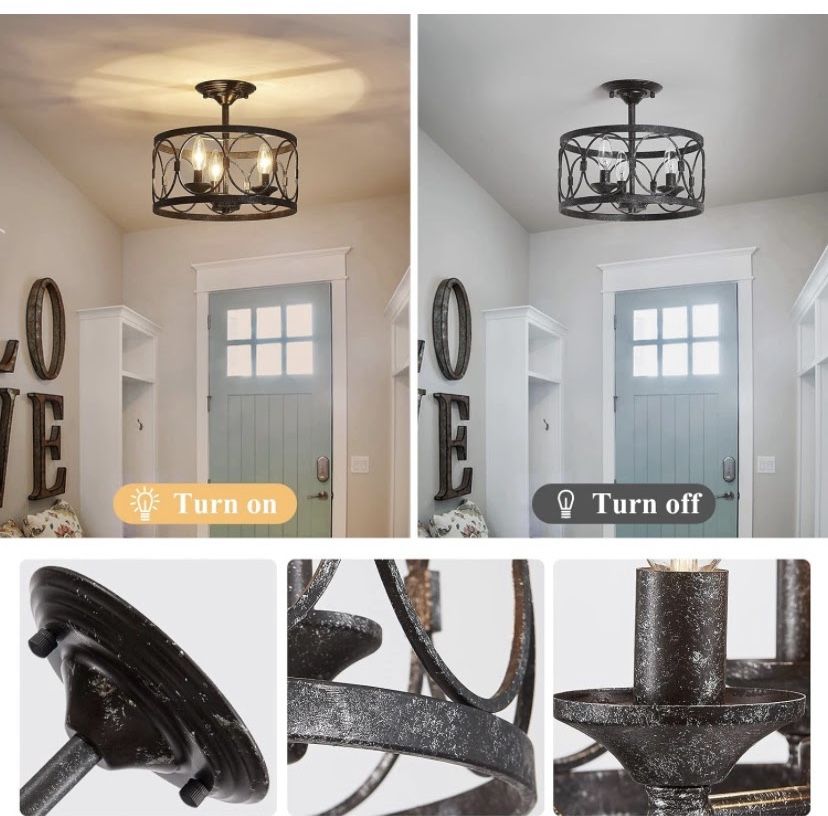 3 Light Flush Mount Metal Chandelier - photo 3