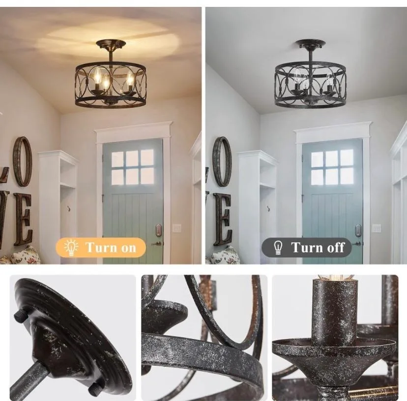 3 Light Flush Mount Metal Chandelier image indicator(3)