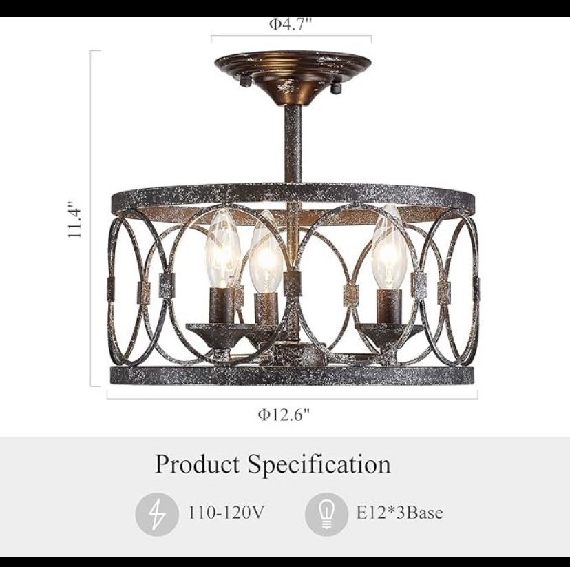 3 Light Flush Mount Metal Chandelier - photo 4