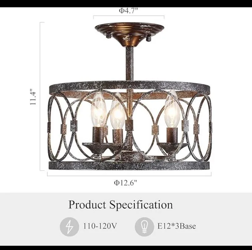 3 Light Flush Mount Metal Chandelier image indicator(4)