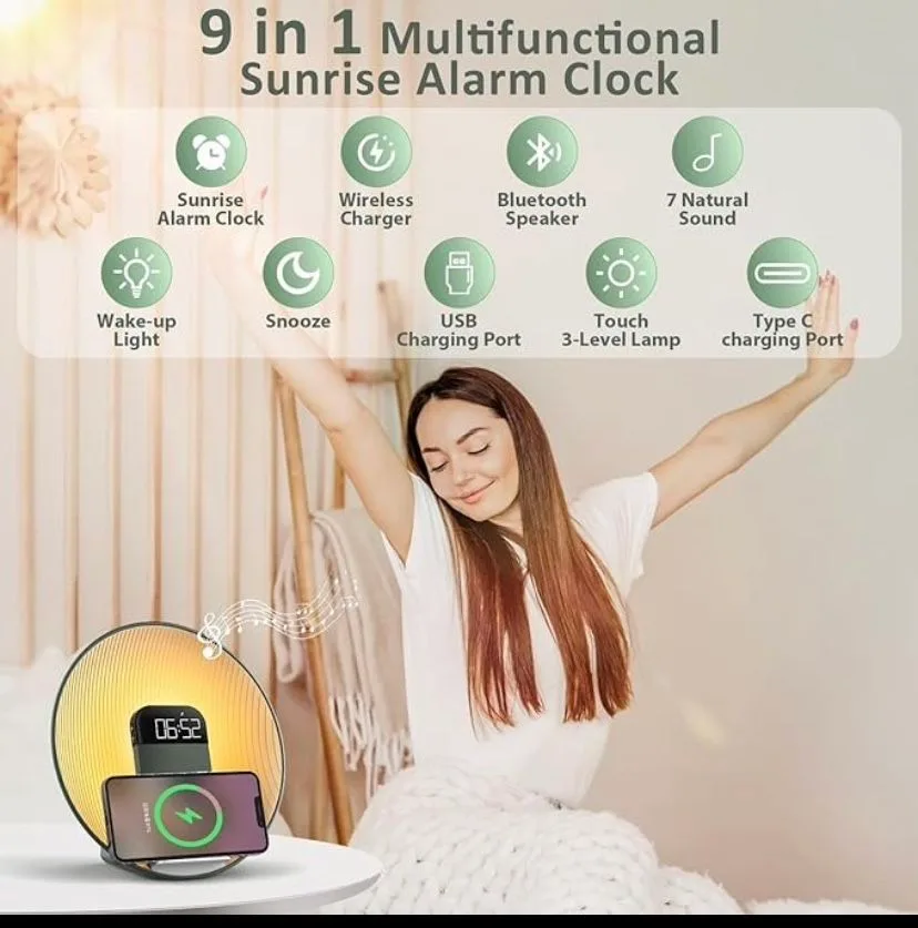 Multifunctional Wireless Charger Sunrise Alarm Clock image indicator(2)