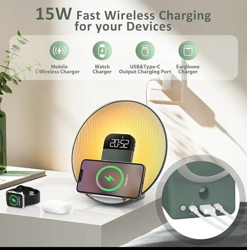 Multifunctional Wireless Charger Sunrise Alarm Clock image indicator(3)