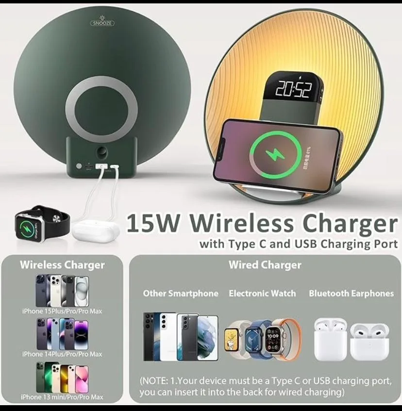 Multifunctional Wireless Charger Sunrise Alarm Clock image indicator(4)