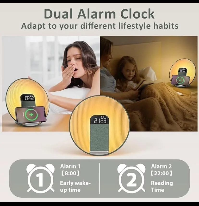 Multifunctional Wireless Charger Sunrise Alarm Clock image indicator(5)