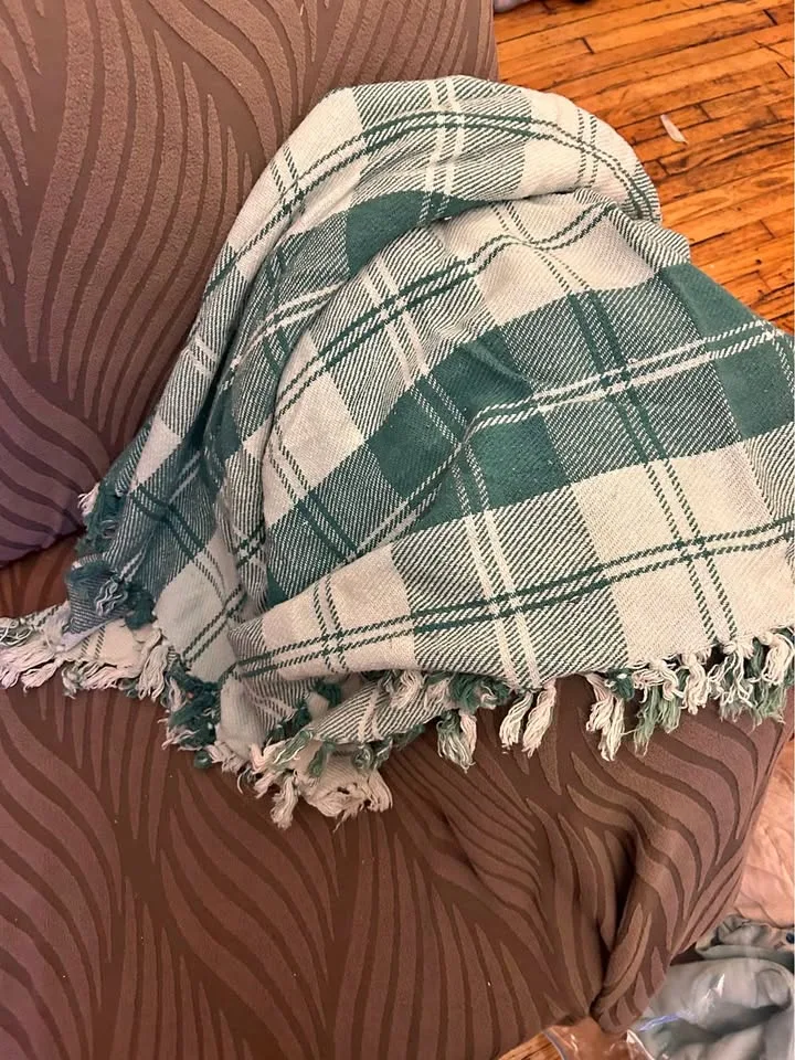 Vintage 1940s Green & Cream Plaid Lap Blanket thumbnail