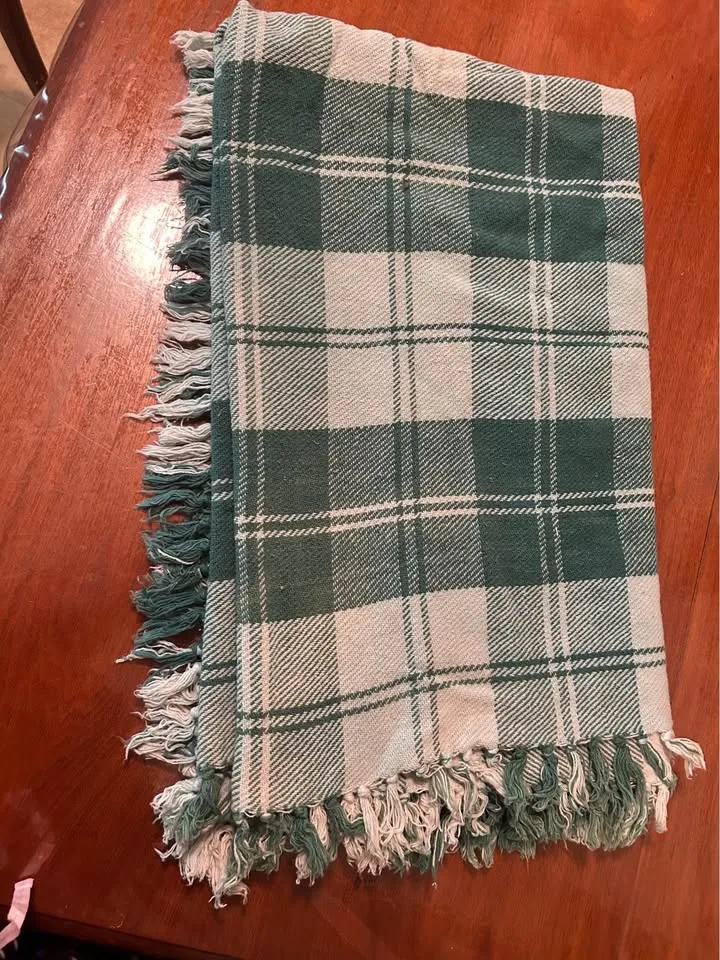 Vintage 1940s Green & Cream Plaid Lap Blanket image indicator(2)