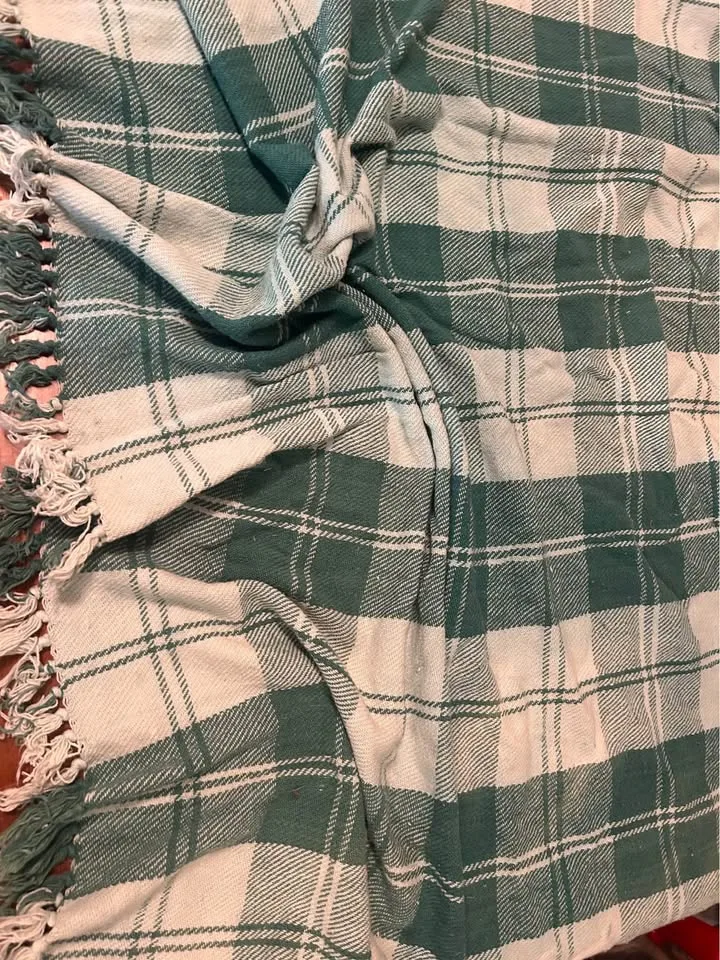 Vintage 1940s Green & Cream Plaid Lap Blanket image indicator(3)