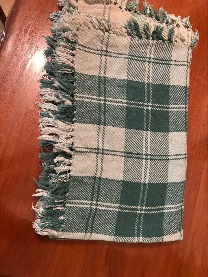 Vintage 1940s Green & Cream Plaid Lap Blanket image indicator(9)