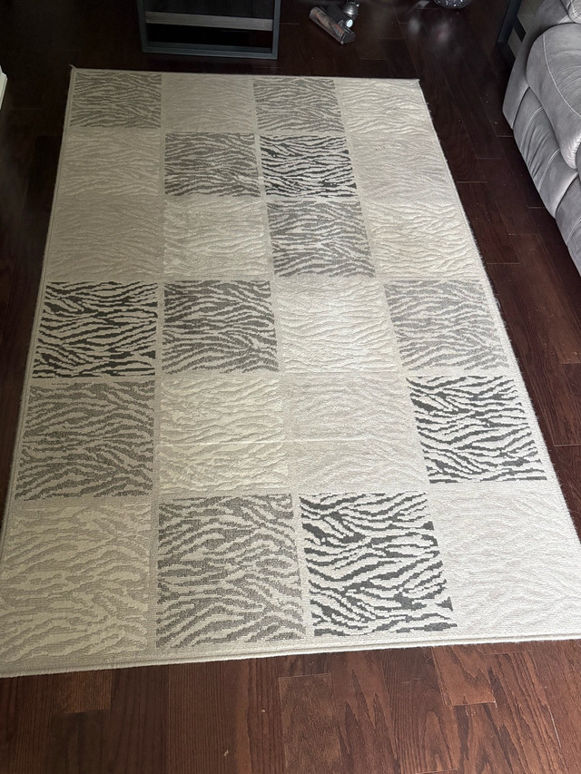 Modern 8x5 Area Rug – Neutral Cream & Gray Pattern