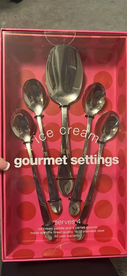 Gourmet Settings Ice cream Paddle and 4 Parfait Spoons thumbnail