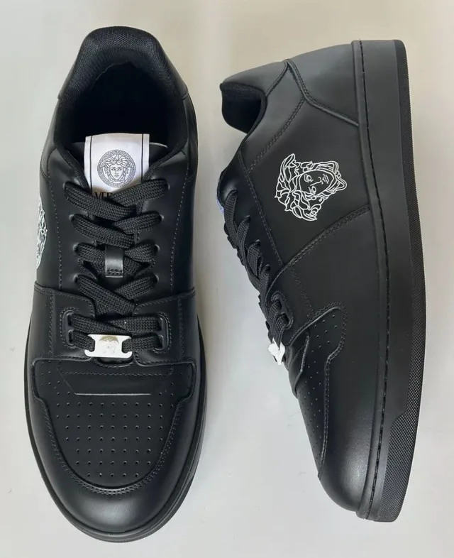 Versace Men's Medusa Logo Black Leather Sneakers Size 11 image indicator(2)