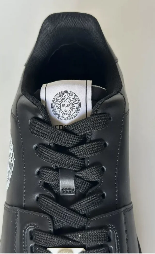 Versace Men's Medusa Logo Black Leather Sneakers Size 11 image indicator(4)