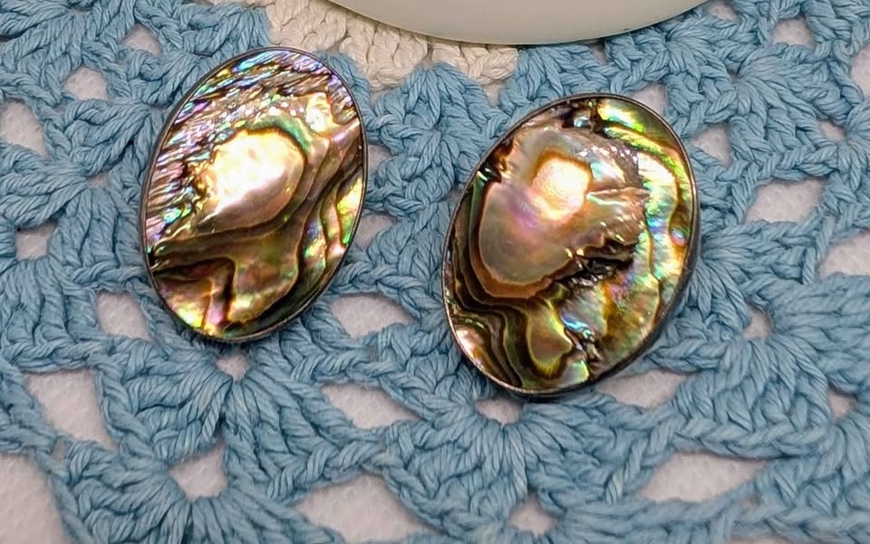 Sterling Silver Abalone earrings -signed - photo 2