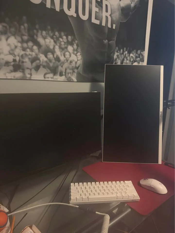 240hz White gaming monitor dual arm setup image indicator(2)