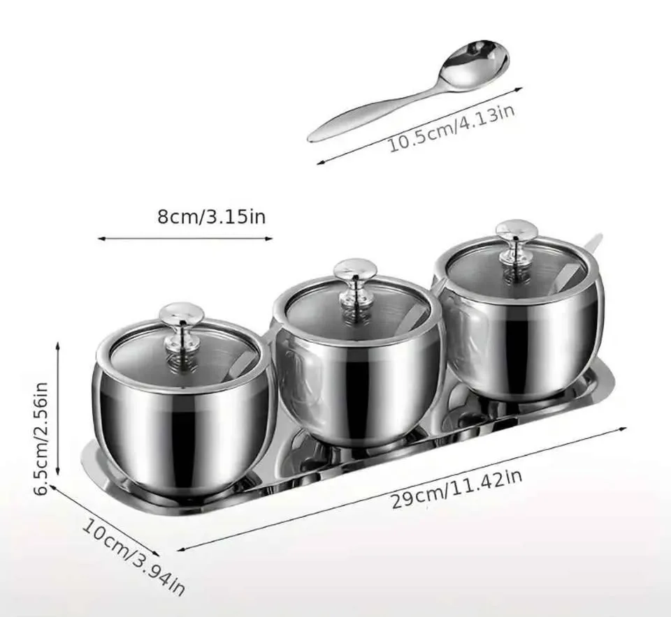 Brand new 304 stainless steel 3pc seasoning jar set image indicator(2)