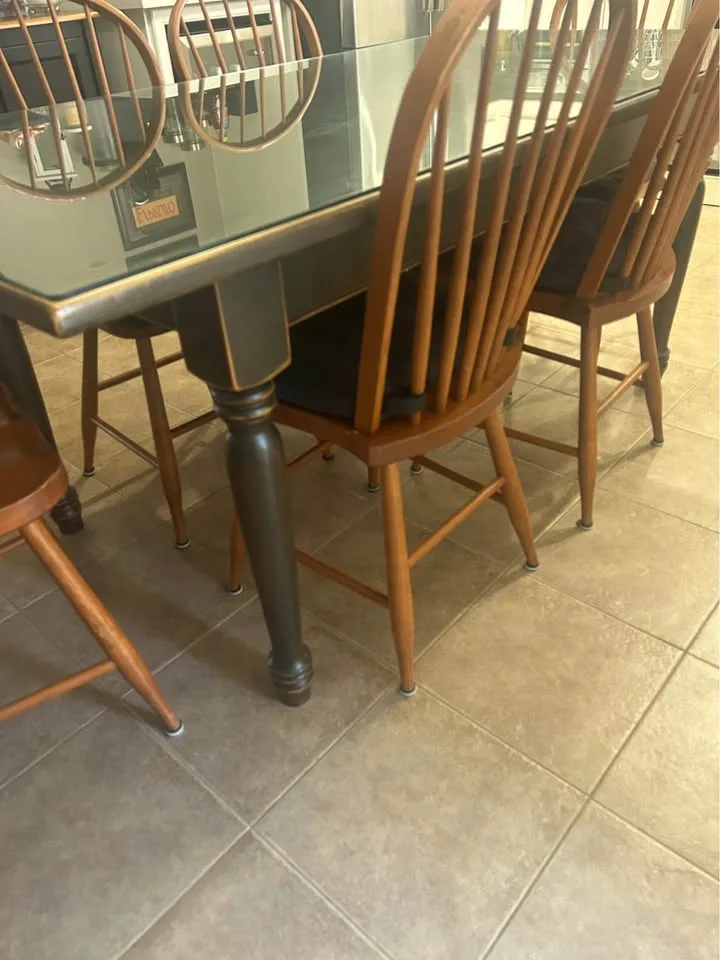 Walnut Dining Table Set w/ Glass Top & 6 Chairs image indicator(3)