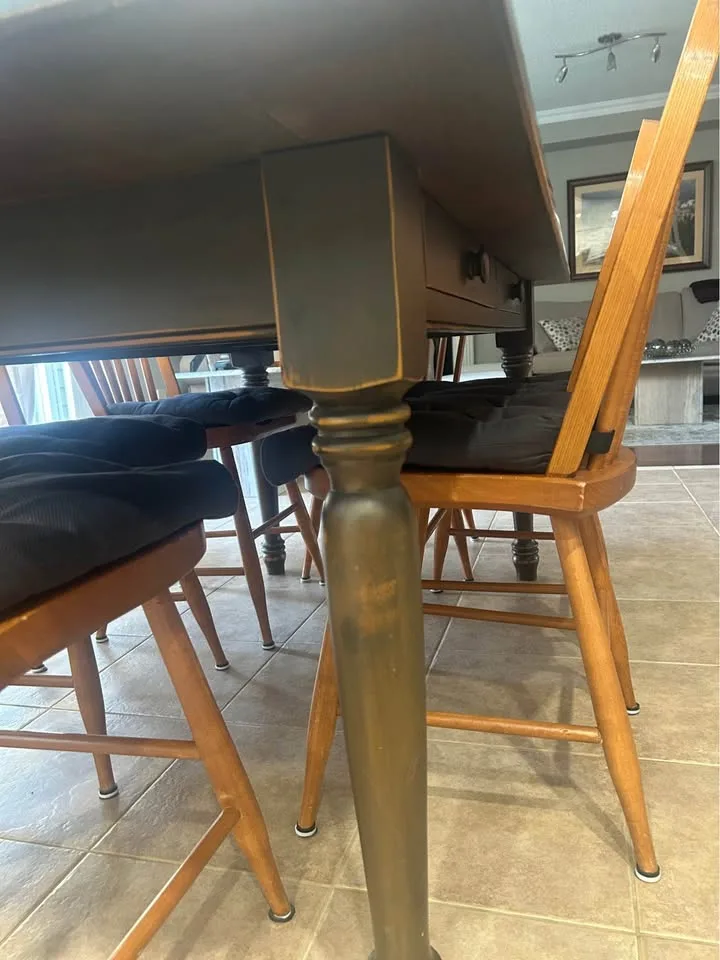 Walnut Dining Table Set w/ Glass Top & 6 Chairs image indicator(4)