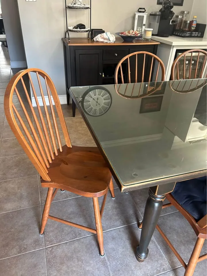 Walnut Dining Table Set w/ Glass Top & 6 Chairs image indicator(5)