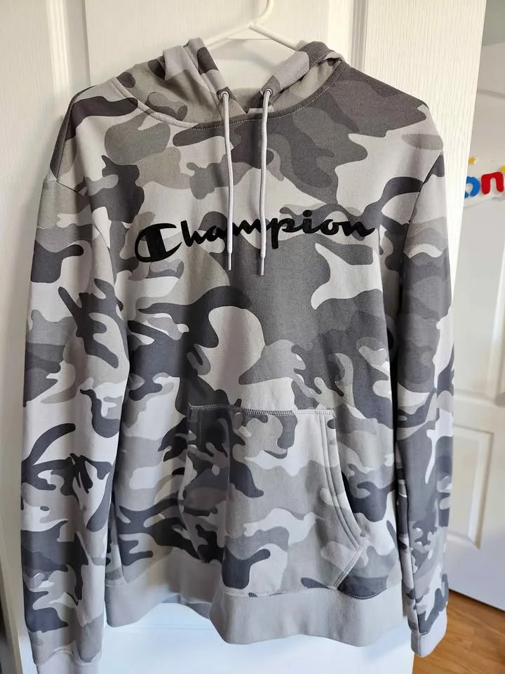 Champion Grey Camo Hoodie - Authentic Logo ( Men's Large ) thumbnail