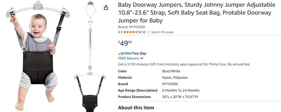 New~Baby Doorway Jumper,Portable,Adjustable, 6 Mths & Up image indicator(4)