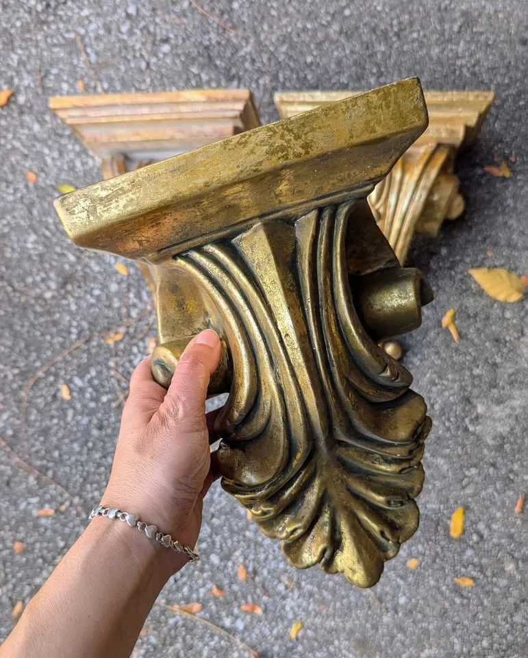 Vintage Gilt Wall Corbels / Architectural Shelf Brackets image indicator(2)
