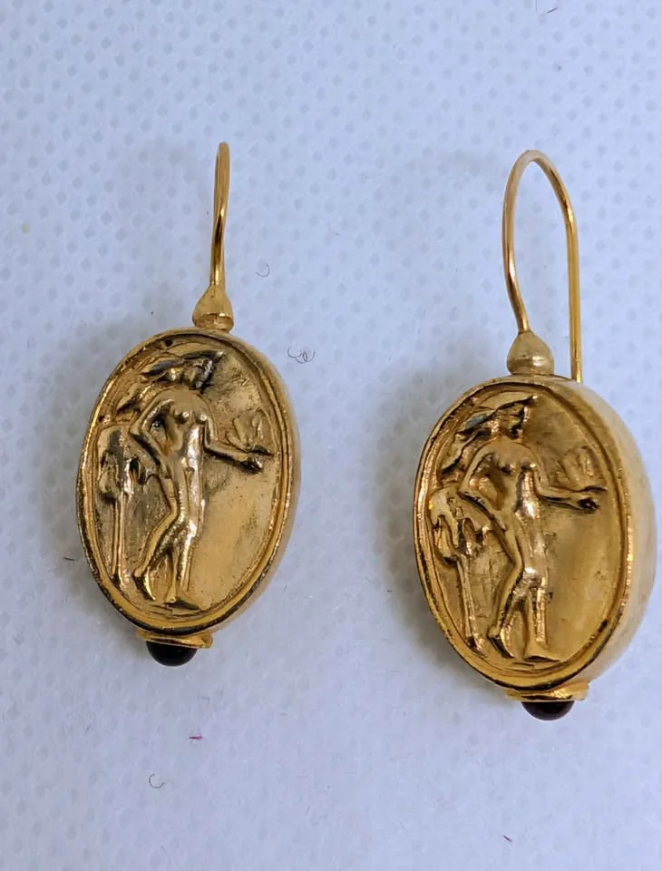 Unique Vintage Goddess Aphrodite coin earrings Gold Plate image indicator(3)