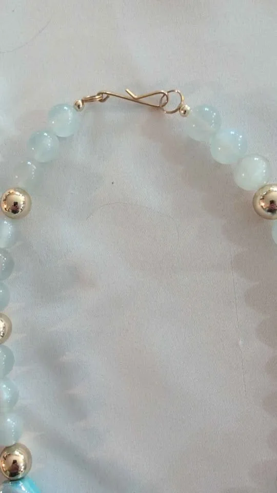 Vintage Iridescent Ceramic blue and cream necklace image indicator(6)