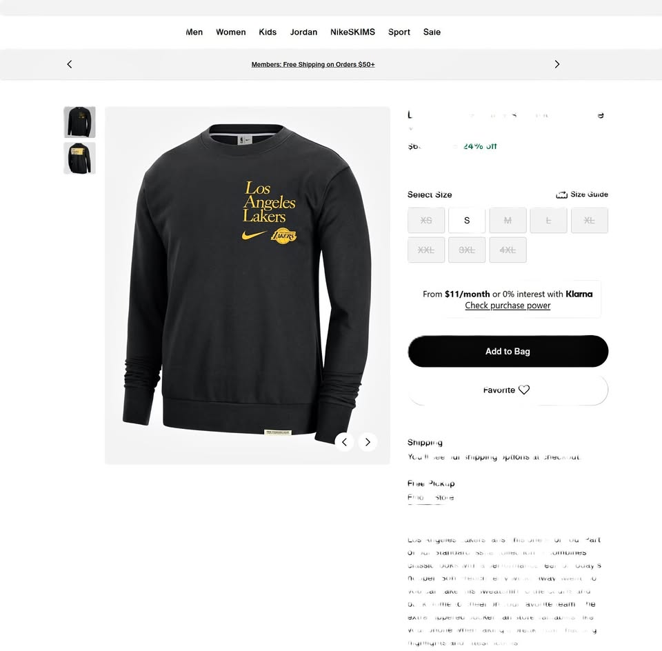 Los Angeles Lakers Nike Dri-FIT NBA Crew-Neck Sweatshirt