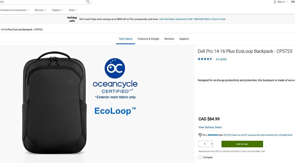 Dell Pro EcoLoop Backpack CP5723 14-16 Plus