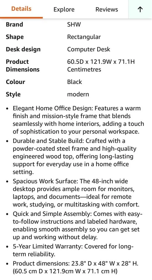 EUC Sturdy Black Computer Desk image indicator(6)