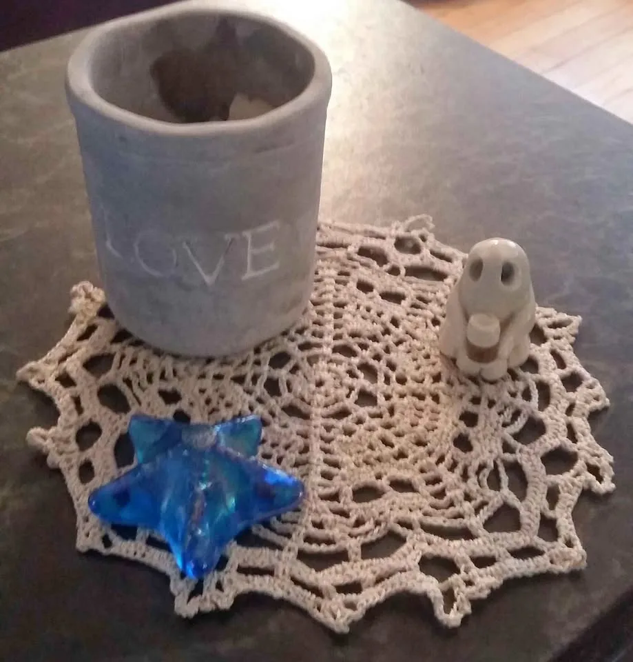 Beige Skull Halloween Crochet Doily handmade thumbnail